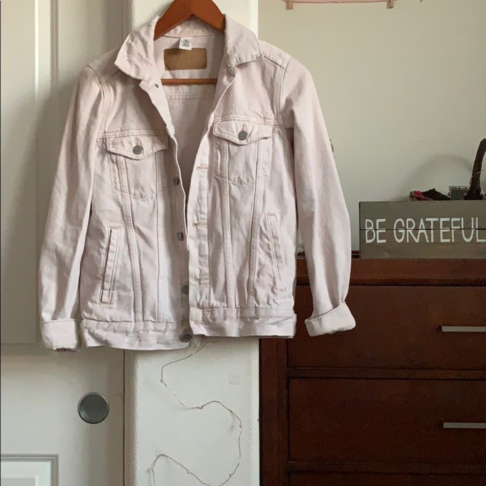 H&M Distressed Pale Pink Denim Jacket